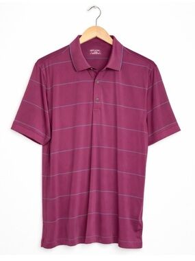 Untuckit Stripe Purple Mens Performance Polo Shirt Size Large Short Sleeve